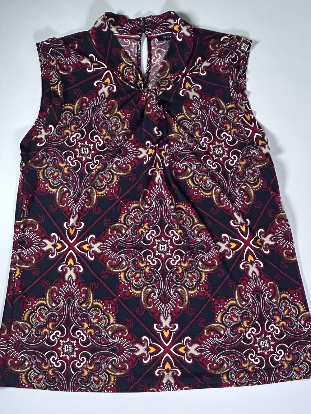 Tommy Hilfiger Burgundy Paisley Sleeveless Mock Neck Top